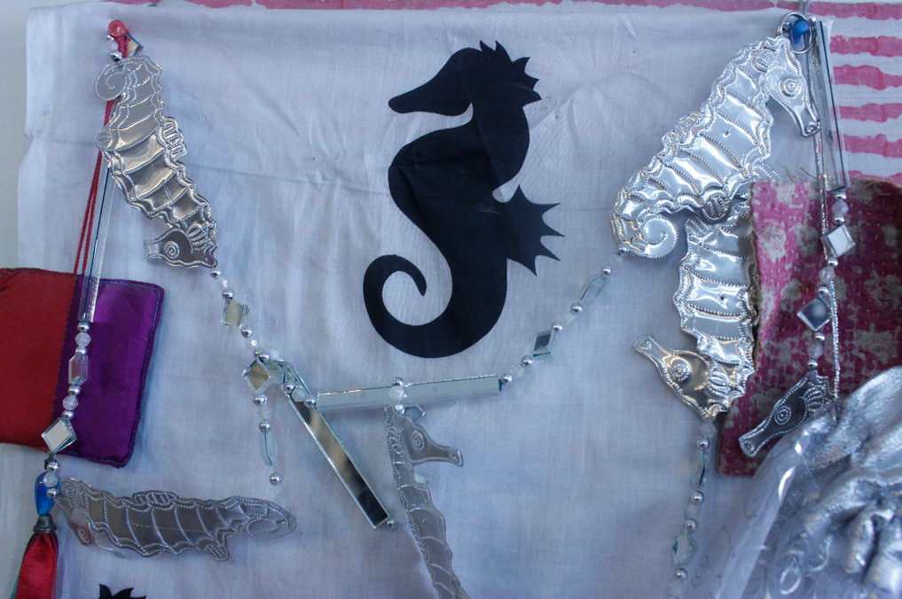 this particular screen printed sea horse was inspired by the silver chain you see here.